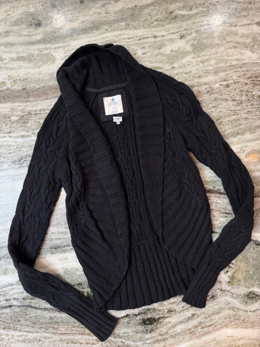 aerie Black Cable-Knit Cardigan sweater